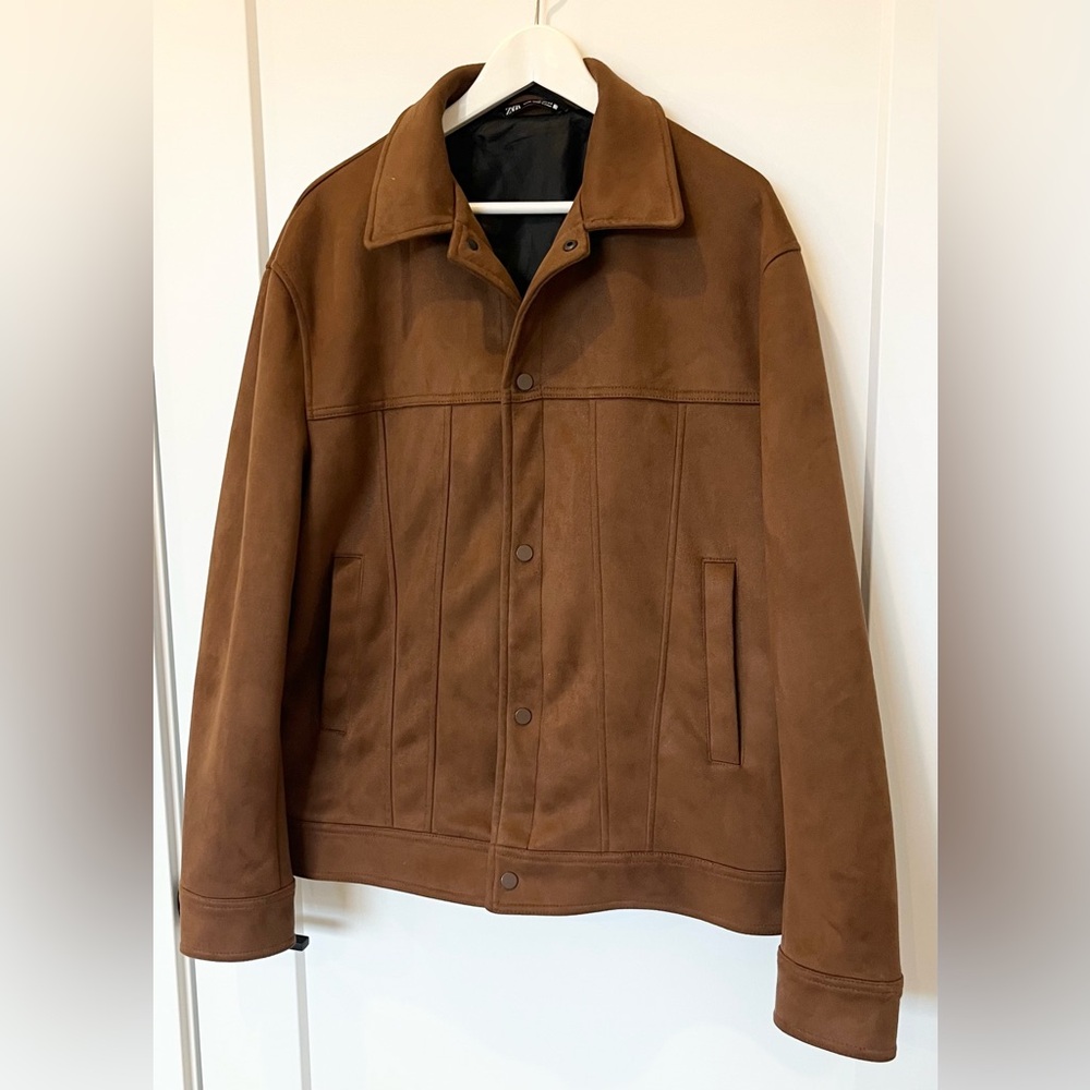 Zara Men’s Faux Suede Brown Button Down Jacket Size XL - Picture 3 of 8